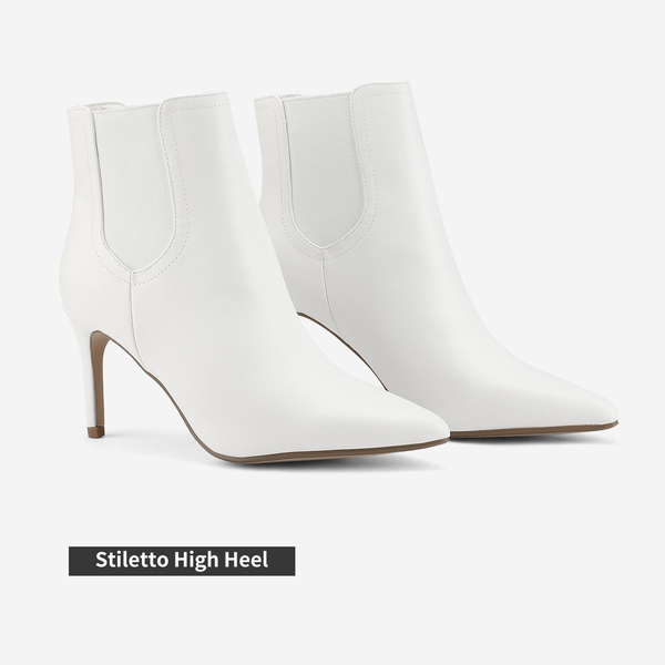 Pointed Toe Stiletto Ankle Booties - WHITE PU - 5